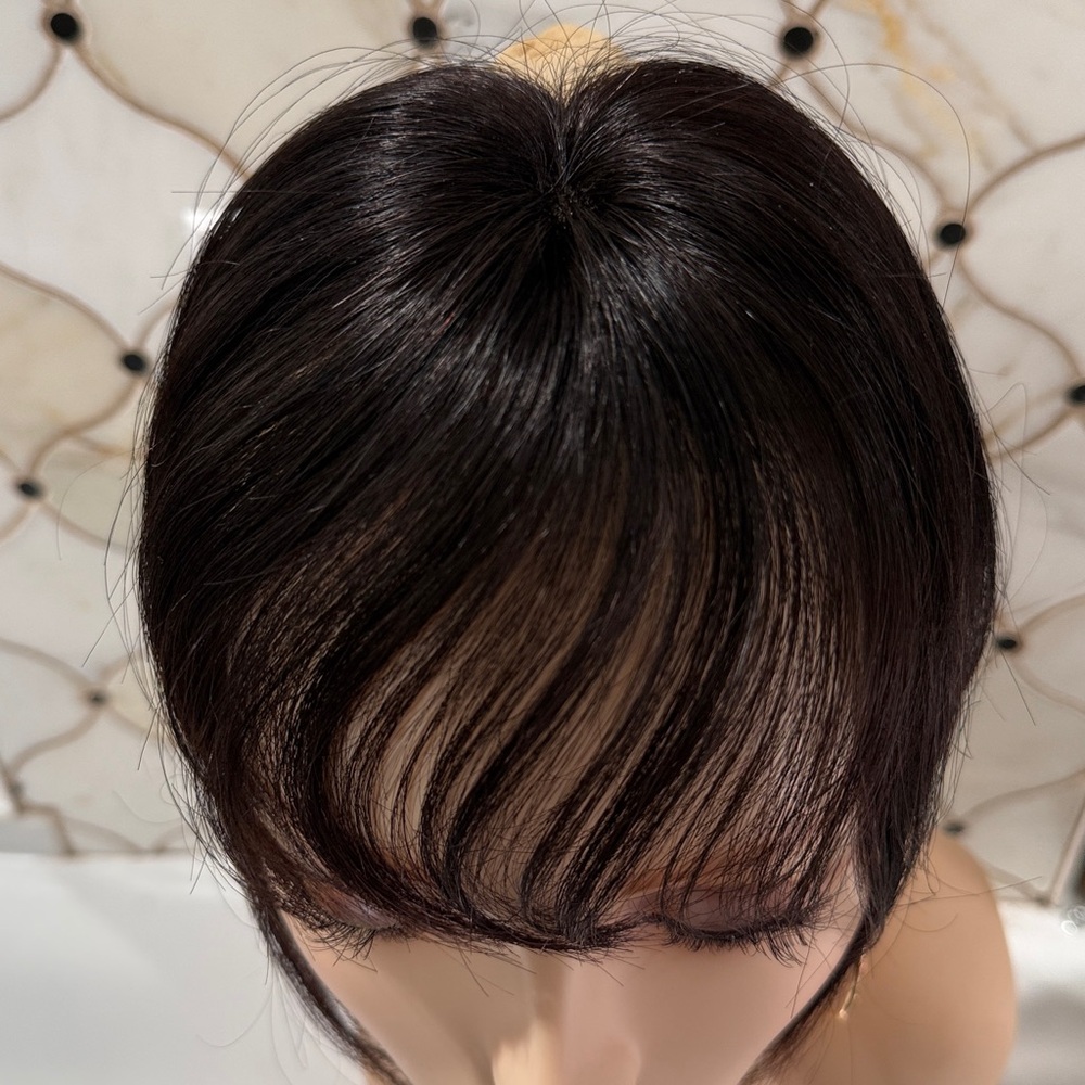 💯% HUMAN Hair, Curtain Bangs, Dark Brown/Almost Black